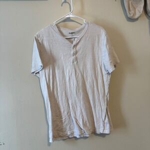 Men's Crew Neck Short Sleeve Henley Shirt Beige Size Medium Basics Staples